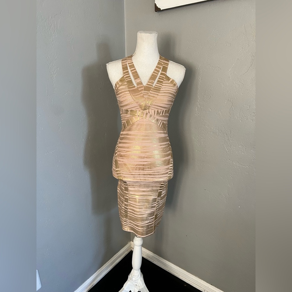 TAMAR Elegant Beige Bandage Dress S